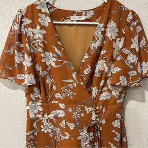 Orange Floral Wrap Dress